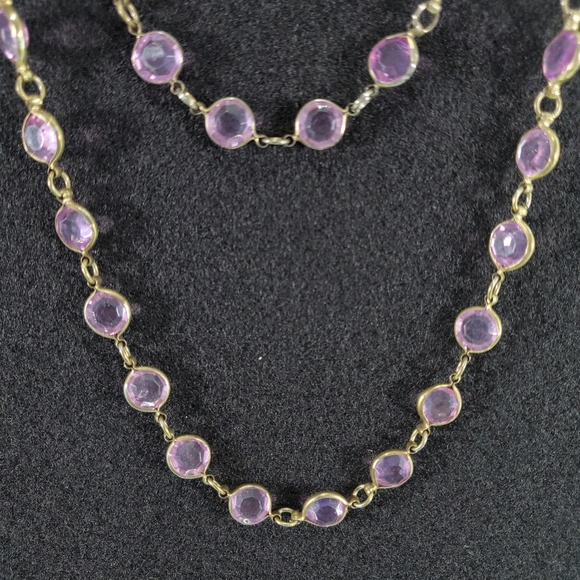 Necklace Bundle of 3 Faux Amethyst Long Rectangle Textured Gold Chain Choker - Picture 4 of 7